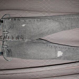 Express High Waisted Ripped Grey Wash Skinny High Rise Jeans